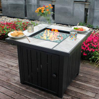 Bungalow Rose Mehalek 25" H x 30" W Propane Fire Pit Table with Lid, Outdoor Ceramic Tabletop Fire Pit