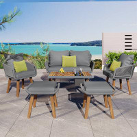 Latitude Run® 6-Piece Outdoor Conversation Set, Loveseat, Chairs with Ottomans and Table with Ice Bucket