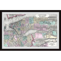 Trinx Coloured Brooklyn Map by Trinx - Picture Frame Print