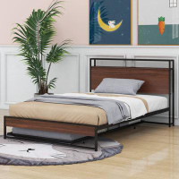 17 Stories Full Size Metal Platform Bed Frame With Trundle And USB Ports