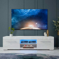 Brayden Studio 51'' High Gloss Modern TV Unit Bracket With LED Light TV Stands Living Room Furniture TV Cabinet With 2 D
