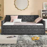 Darby Home Co Upholstered Linen Tufted Full Size Daybed With Twin Size Trundle