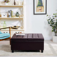 Latitude Run® Large Square Faux Leather Storage Ottoman | Coffee Table For Living Room & Bedroom