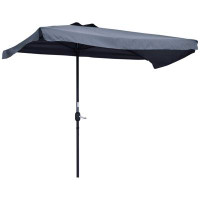 Outsunny 7.5ft Half Umbrella Patio Parasol Sun Shade, Crank Handle, Grey