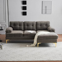 Mercer41 83" Modern Sectional Sofas Couches Velvet L Shaped Couches For Living Room, Bedroom