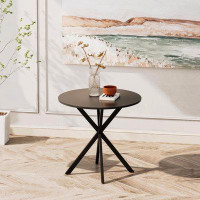 Wrought Studio 42.13'' Modern Cross Leg Round Dining Table, Black Top Occasional Table