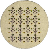 Foundry Select Cream Tribal Small Hand-Knotted Plush Wool 2x2 Indo-Gabbeh Oriental Round Rug
