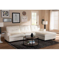 Lefancy.net Lefancy Adalynn Modern and Contemporary White Faux Leather Upholstered Sectional Sofa