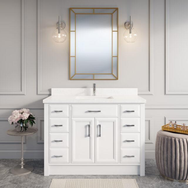Callie 42, 48, 60 & 75 In Bathroom Vanity w Foldable Kicks & Drawer Organizer in 3 Finishes (Pepper Grey or White ) ABSB in Cabinets & Countertops - Image 4