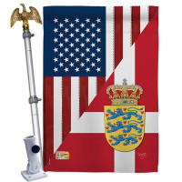 Breeze Decor US Denmark Friendship - Impressions Decorative Aluminum Pole & Bracket House Flag Set HS108387-BO-02