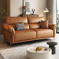 Lilac Garden Tools 74.80" Orange Genuine Leather Standard Sofa cushion