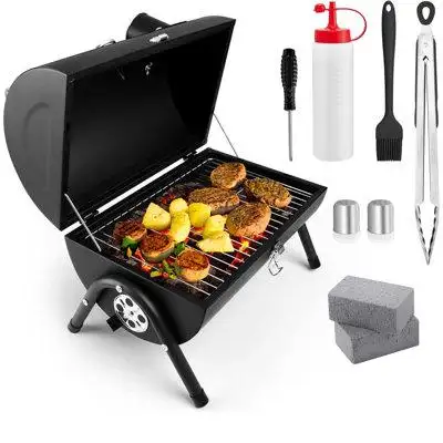 [Durable & Sturdy] - Mini charcoal grill is made of 0.6mm extra thick iron steel and high-fired powd...