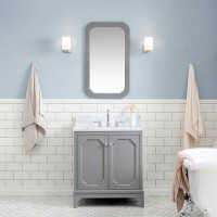 Red Barrel Studio Queen 30 In. Single Sink Carrara White Marble Countertop Vanity In Cashmere Grey With Hook Faucet And