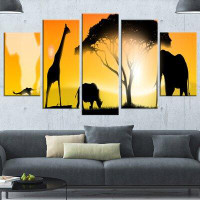 Made in Canada - Design Art 'African Wildlife Panorama' 5 Piece Photographic Print on Wrapped Canvas Set