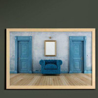 East Urban Home Ambesonne Antique Wall Art With Frame, Empty Space 2 Doors Armchair And Simple Mirror Golden Yellow Fram