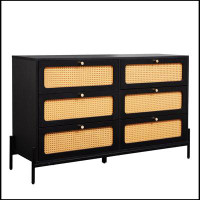 MR Modern Cannage Rattan Wood Closet 6-Drawer Dresser Wood Storage Cabinet Sideboard