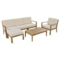 Red Barrel Studio 6-Piece Acacia Wood Frame Patio Sectional Sofa Set with Coffee Table and Removable Cushion