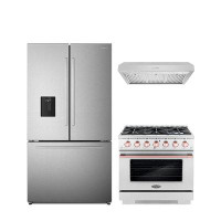 Cosmo Cosmo 3 Piece Kitchen Appliance Package with French Door Refrigerator , 36'' Gas Freestanding Range , and Under Ca