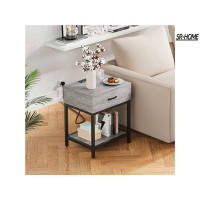 SR-HOME Table de chevet-table de chevet avec station de charge de type C et ports USB, table de bout moderne avec armoir