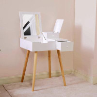 George Oliver Wooden Vanity Desk Flip-Top Dressing Mirror Writing Table Computer Desk