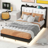 Red Barrel Studio Upholstery Platform Bed Frame With LED Light Strips And Built-In Storage Space