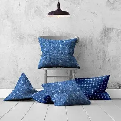 Lefancy Unique and decorative this comfortable set of three 20 x 20 blue and white blown seam coasta...