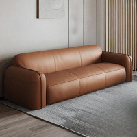 ULTORU 82.68" Brown  Genuine Leather Standard Sofa cushion couch