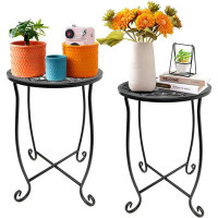Rubbermaid Outdoor Side Tables, 2 Pack Patio Side Table, Weather Resistant Metal Small Round Outdoor End Table Side Tabl