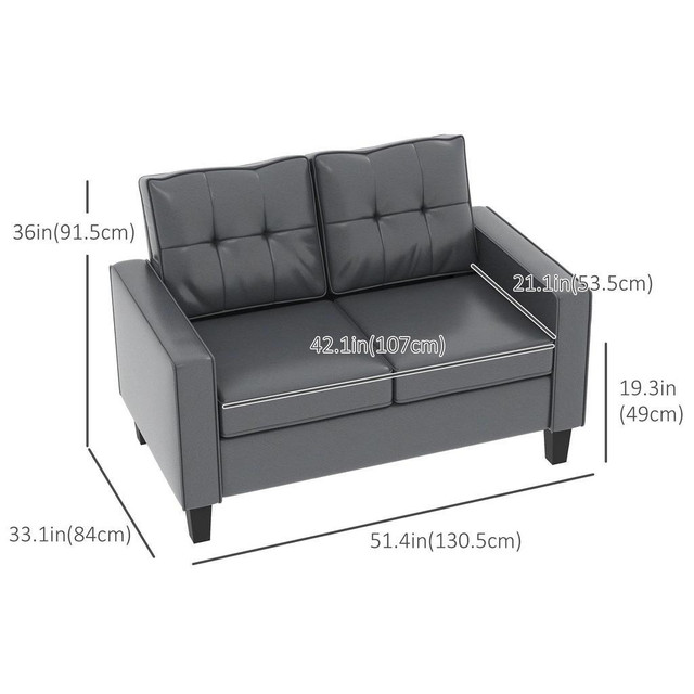 51  PU LEATHER LOVESEAT, DOUBLE SOFA WITH ARMREST, TUFTED BACKREST in Chairs & Recliners - Image 3