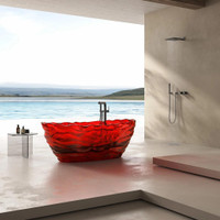 69x30 Freestanding Soaking Stone Resin Bathtub with Center Drain in Coffee, Red or White Finish   VAD
