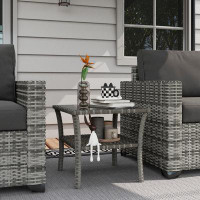 Winston Porter Patio Wicker Coffee Table w/ Two-tier Design, Side Table, Grey — Outdoor Tables & Table Components: From