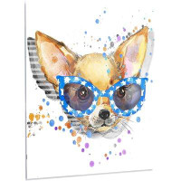 Made in Canada - Design Art 'Cute Puppy with Blue Glasses' Painting Print on Metal
