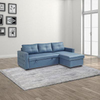 Latitude Run® 88" Convertible Pull Out Sofa Bed With Storage Chaise Sofa Bed Microfiber Fabric Upholstery