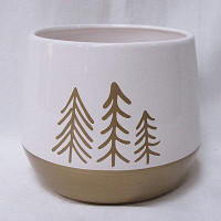 Ebern Designs White With Gold Trees And Base Planter