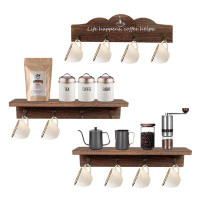 Gracie Oaks Coffee Cup Holder Coffee Mug Holder With Sturdy Hooks Coffee Bar Accessories Mug Rack,Distressed White 3Pcs
