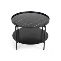 Orren Ellis Table basse ronde moderne en métal peint en marbre noir