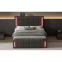 Ivy Bronx Full Size Upholstered Bed with LED Lights,Hydraulic Storage System and USB Charging Station