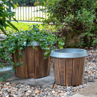Park Hill Galvanized Lined Wooden Planters, Set of 2