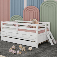 Harriet Bee Low Loft Bed Twin Size With Climbing Ladder, Drawers And Trundle