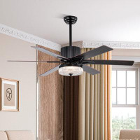 Latitude Run® 52-In Black LED Indoor Ceiling Fan With Light Remote (6-Blade)