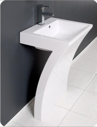 White 22.5 Acrylic Pedestal Sink w/ Medicine Cabinet, P-trap, Faucet/Pop-Up Drain and Installation Hardware Included