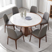 RARLON Nordic style solid wood edge circular rock plate dining table+8 dining chair combinations.