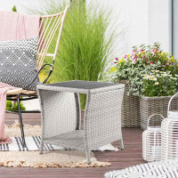 Winston Porter Outdoor Side Table for Patio Small Rattan Wicker Coffee Table Balcony Table