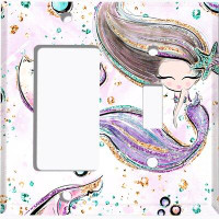 WorldAcc Metal Light Switch Plate Outlet Cover (Mermaid Cat - (L) Single GFI / (R) Single Toggle)