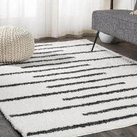 Latitude Run® Stripe Shag Indoor Area - Rug Bohemian Geometric Contemporar Glam Eas - Cleaning Bedroom Kitchen Living Ro
