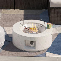Wrought Studio Wrought Studio™ Outdoor 28 Inch Propane Round Fire Pit Table W Wind Guard, 40,000 BTU Spotted White Patio