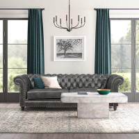 Trent Austin Design Navas 94" Faux Leather Rolled Arm Chesterfield Sofa