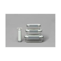 Prep & Savour GENI-FRESH Vacuum Sealable Glass Container Set Manual Pump Grey