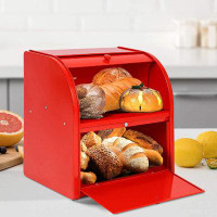 Prep & Savour 2 Layer Metal Bread Boxes, Bread Box Storage Bin Kitchen Container With Roll Top Lid Iron Countertop Conta