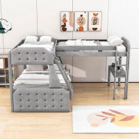 Harriet Bee Feryl Twin Over Full & Twin Upholstered L-Shaped Bunk Bed with Built-in Desk by Harriet Bee